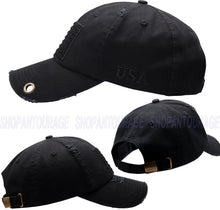 Load image into Gallery viewer, Antourage American Flag Distressed Cotton Keyhole Hat Collection - Wholesale: Black 10 Units / $8.50 Each