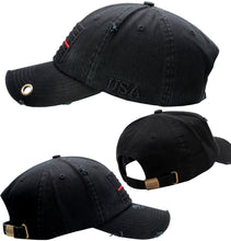 Load image into Gallery viewer, Antourage American Flag Distressed Cotton Keyhole Hat Collection - Wholesale: Black / Red Line 10 Units / $8.50 Each