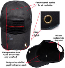 Load image into Gallery viewer, Antourage American Flag Distressed Cotton Keyhole Hat Collection - Wholesale: Black / Red Line 10 Units / $8.50 Each