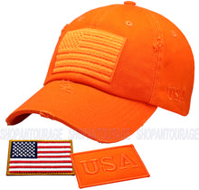 Load image into Gallery viewer, Antourage American Flag Hat for Men and Women | Vintage Baseball Tactical Hat Cap with USA Flag + 2 Patriotic Patches - Orange