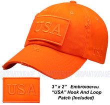 Load image into Gallery viewer, Antourage American Flag Hat for Men and Women | Vintage Baseball Tactical Hat Cap with USA Flag + 2 Patriotic Patches - Orange