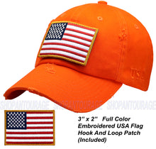 Load image into Gallery viewer, Antourage American Flag Hat for Men and Women | Vintage Baseball Tactical Hat Cap with USA Flag + 2 Patriotic Patches - Orange