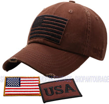 Load image into Gallery viewer, Antourage American Flag Distressed Cotton Collection Hat - Wholesale: Brown/Black - 10 Units ($8.00 Ea.)
