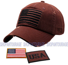 Load image into Gallery viewer, Antourage American Flag Hat for Men and Women | Vintage Baseball Tactical Hat Cap with USA Flag + 2 Patriotic Patches - Brown