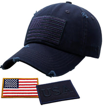 Load image into Gallery viewer, Antourage American Flag Hat for Men and Women | Vintage Baseball Tactical Hat Cap with USA Flag + 2 Patriotic Patches - Navy