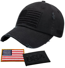 Load image into Gallery viewer, BLUDOBIE American Flag Hat for Men and Women | Vintage Baseball Tactical Hat Cap with USA Flag + 2 Patriotic Patches - Black