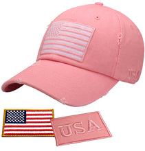 Load image into Gallery viewer, Antourage American Flag Hat for Men and Women | Vintage Baseball Tactical Hat Cap with USA Flag + 2 Patriotic Patches - Pink