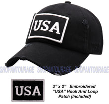 Load image into Gallery viewer, Antourage American Flag Hat for Men and Women | Vintage Baseball Tactical Hat Cap with USA Flag + 2 Patriotic Patches - Black/White