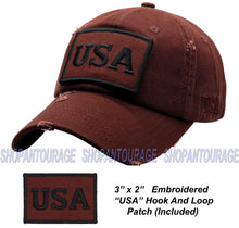 Load image into Gallery viewer, Antourage American Flag Hat for Men and Women | Vintage Baseball Tactical Hat Cap with USA Flag + 2 Patriotic Patches - Brown