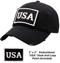 Load image into Gallery viewer, BLUDOBIE American Flag Hat for Men and Women | Vintage Baseball Tactical Hat Cap with USA Flag + 2 Patriotic Patches - Black/White