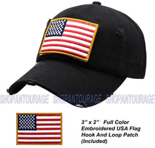 Load image into Gallery viewer, Antourage American Flag Hat for Men and Women | Vintage Baseball Tactical Hat Cap with USA Flag + 2 Patriotic Patches - Black/White