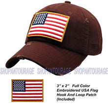 Load image into Gallery viewer, Antourage American Flag Hat for Men and Women | Vintage Baseball Tactical Hat Cap with USA Flag + 2 Patriotic Patches - Brown