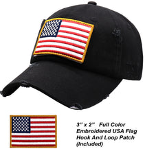Load image into Gallery viewer, BLUDOBIE American Flag Hat for Men and Women | Vintage Baseball Tactical Hat Cap with USA Flag + 2 Patriotic Patches - Black/White