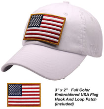 Load image into Gallery viewer, BLUDOBIE American Flag Hat for Men and Women | Vintage Baseball Tactical Hat Cap with USA Flag + 2 Patriotic Patches - White