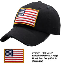 Load image into Gallery viewer, BLUDOBIE American Flag Hat for Men and Women | Vintage Baseball Tactical Hat Cap with USA Flag + 2 Patriotic Patches - Black