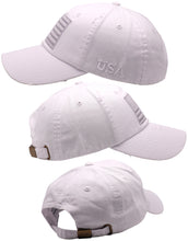 Load image into Gallery viewer, BLUDOBIE American Flag Hat for Men and Women | Vintage Baseball Tactical Hat Cap with USA Flag + 2 Patriotic Patches - White