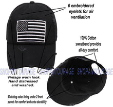 Load image into Gallery viewer, Antourage American Flag Hat for Men and Women | Vintage Baseball Tactical Hat Cap with USA Flag + 2 Patriotic Patches - Black/White