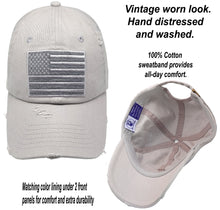 Load image into Gallery viewer, BLUDOBIE American Flag Hat for Men and Women | Vintage Baseball Tactical Hat Cap with USA Flag + 2 Patriotic Patches - Lt.Grey