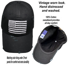 Load image into Gallery viewer, BLUDOBIE American Flag Hat for Men and Women | Vintage Baseball Tactical Hat Cap with USA Flag + 2 Patriotic Patches - Black/White