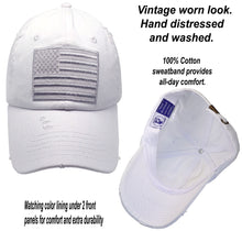 Load image into Gallery viewer, BLUDOBIE American Flag Hat for Men and Women | Vintage Baseball Tactical Hat Cap with USA Flag + 2 Patriotic Patches - White