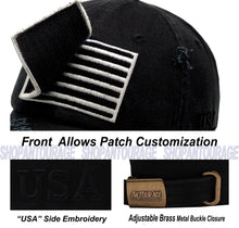 Load image into Gallery viewer, Antourage American Flag Distressed Cotton Collection Hat - Wholesale: Black/White - 10 Units ($8.00 Ea.)