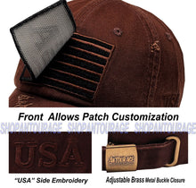 Load image into Gallery viewer, Antourage American Flag Hat for Men and Women | Vintage Baseball Tactical Hat Cap with USA Flag + 2 Patriotic Patches - Brown