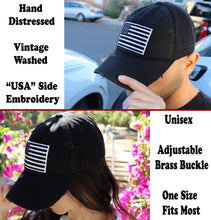 Load image into Gallery viewer, BLUDOBIE American Flag Hat for Men and Women | Vintage Baseball Tactical Hat Cap with USA Flag + 2 Patriotic Patches - Black/White