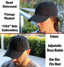 Load image into Gallery viewer, BLUDOBIE American Flag Hat for Men and Women | Vintage Baseball Tactical Hat Cap with USA Flag + 2 Patriotic Patches - Black