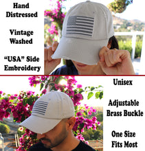 Load image into Gallery viewer, BLUDOBIE American Flag Hat for Men and Women | Vintage Baseball Tactical Hat Cap with USA Flag + 2 Patriotic Patches - Lt.Grey