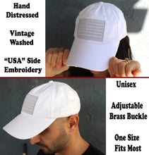 Load image into Gallery viewer, BLUDOBIE American Flag Hat for Men and Women | Vintage Baseball Tactical Hat Cap with USA Flag + 2 Patriotic Patches - White