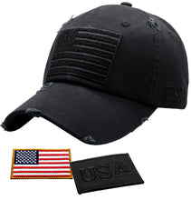 Load image into Gallery viewer, ANTOURAGE 2 PACK: American Flag Hat for Men And Women | Vintage Baseball Tactical Hat Cap With USA Flag + 4 Patches - Black + White