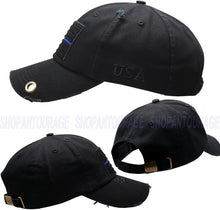 Load image into Gallery viewer, Antourage American Flag Distressed Cotton Keyhole Hat Collection - Wholesale: Black / Blue Line 10 Units / $8.50 Each