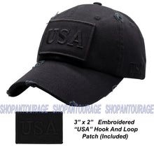 Load image into Gallery viewer, Antourage American Flag Distressed Cotton Collection Hat - Wholesale: Black - 10 Units ($8.00 Ea.)