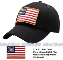 Load image into Gallery viewer, Antourage American Flag Distressed Cotton Collection Hat - Wholesale: Black - 10 Units ($8.00 Ea.)