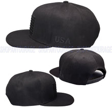 Load image into Gallery viewer, Antourage American Flag Flat Visor Constructed Snapback Hat + 2 Patriotic Patches - Wholesale: Black - 10 Units ($8.00 Ea.)