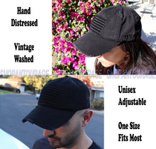 Load image into Gallery viewer, Antourage American Flag Distressed Cotton Collection Hat - Wholesale: Black - 10 Units ($8.00 Ea.)