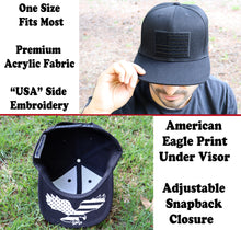 Load image into Gallery viewer, Antourage American Flag Flat Visor Constructed Snapback Hat + 2 Patriotic Patches - Wholesale: Black - 10 Units ($8.00 Ea.)