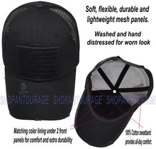Load image into Gallery viewer, Antourage American Flag Mesh Snapback Unconstructed Unisex Trucker Hat + 2 Patriotic Patches - Black