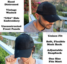 Load image into Gallery viewer, Antourage American Flag Distressed Mesh Collection Hat - Wholesale: Black - 10 Units ($7.00 Ea.)