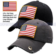 Load image into Gallery viewer, ANTOURAGE 2 PACK: American Flag Hat for Men And Women | Vintage Baseball Tactical Hat Cap With USA Flag + 4 Patches - Black/Blue + Grey/Red