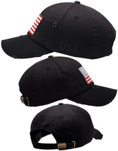 Load image into Gallery viewer, Antourage American Flag Distressed Cotton Collection Hat - Wholesale: Black_ Full Flag - 10 Units ($8.00 Ea.)