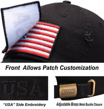 Load image into Gallery viewer, Antourage American Flag Hat for Men and Women | Vintage Baseball Tactical Hat Cap with USA Flag + 2 Patriotic Patches - Black_Full Flag