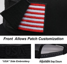 Load image into Gallery viewer, Antourage American Flag Flat Visor Constructed Mesh Snapback Hat + 2 Patriotic Patches - Black