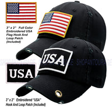 Load image into Gallery viewer, Antourage American Flag Distressed Cotton Keyhole Hat Collection - Wholesale: Black / Multi Flag 10 Units / $8.50 Each