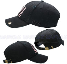 Load image into Gallery viewer, Antourage American Flag Hat for Men and Women | Vintage Baseball Tactical Hat Cap with USA Flag + 2 Patriotic Patches - Black with Pink Flag and Brass Keyhole