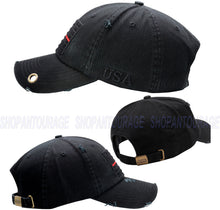 Load image into Gallery viewer, Antourage American Flag Hat for Men and Women | Vintage Baseball Tactical Hat Cap with USA Flag + 2 Patriotic Patches - Black with Thin Red Line and Brass Keyhole