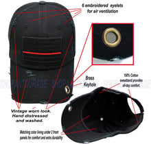 Load image into Gallery viewer, Antourage American Flag Hat for Men and Women | Vintage Baseball Tactical Hat Cap with USA Flag + 2 Patriotic Patches - Black with Thin Red Line and Brass Keyhole