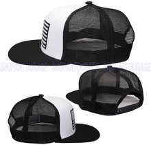 Load image into Gallery viewer, Antourage American Flag Flat Visor Constructed Mesh Snapback Hat + 2 Patriotic Patches - 2-Tone: White/Black