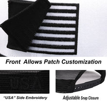 Load image into Gallery viewer, Antourage American Flag Flat Visor Constructed Mesh Snapback Hat + 2 Patriotic Patches - 2-Tone: White/Black