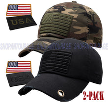 Load image into Gallery viewer, ANTOURAGE 2 PACK: American Flag Hat for Men And Women | Vintage Baseball Tactical Hat Cap With USA Flag + 4 Patches - Black/Keyhole + Camo/Keyhole